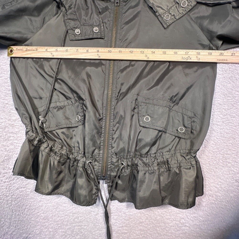 Free People‎ Peplum Windbreaker Jacket Womens XS Olive Green Ripstop Hooded - Picture 9 of 14